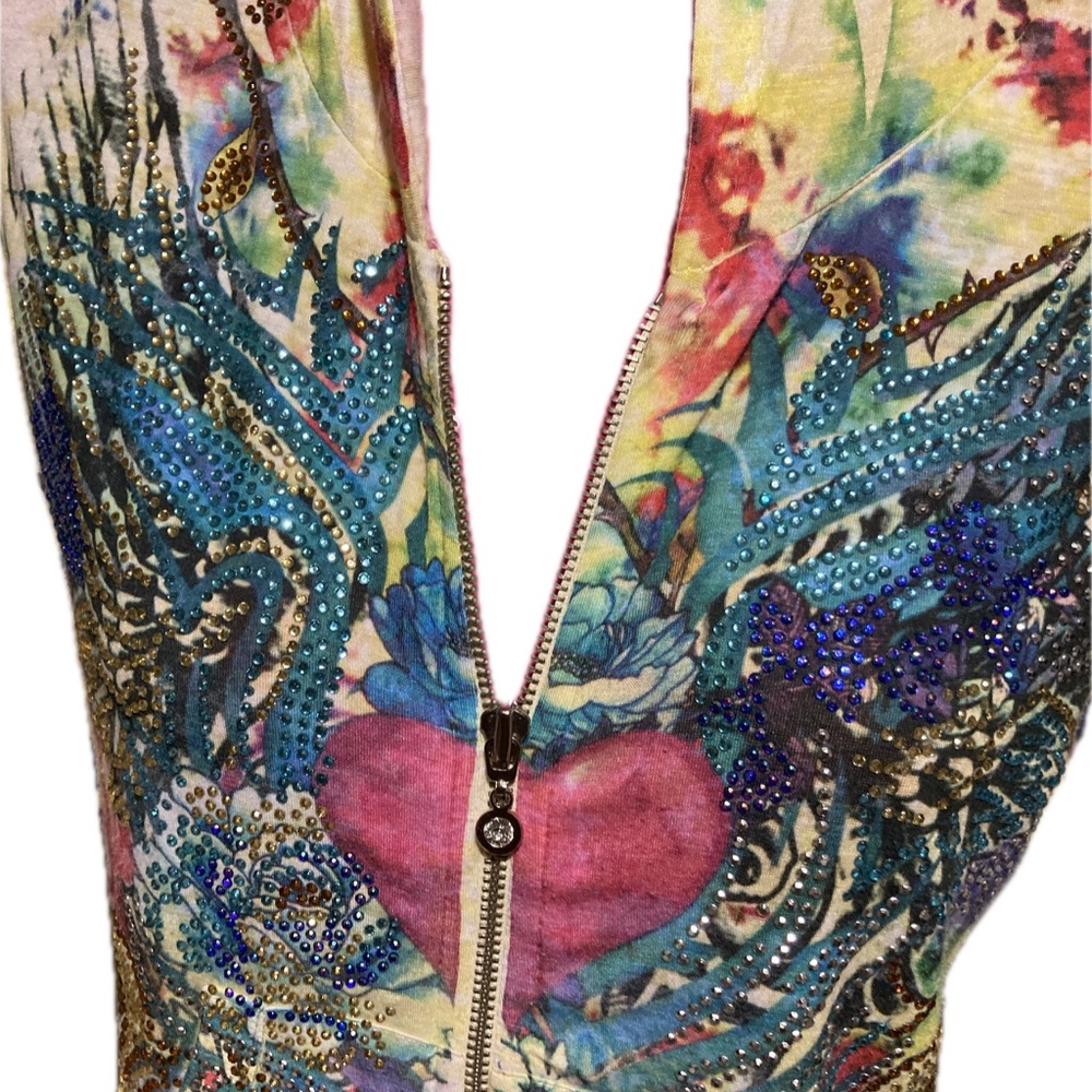 Vintage Zip-Up Multi-Color Rhinestone Hoodie Sweatshirt - Picture 2 of 7